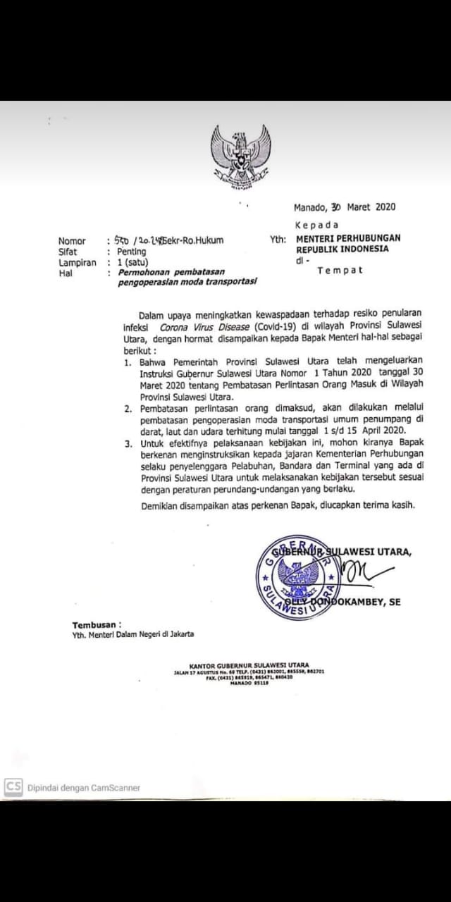 Surat Gubernur Sulut ke Menteri Perhubungan Beredar, Apa Isinya?