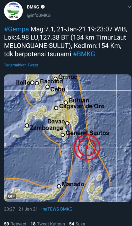 Aktivitas Subduksi Lempeng Filipina Picu Gempa M 7,1 di Timur Laut Sulut