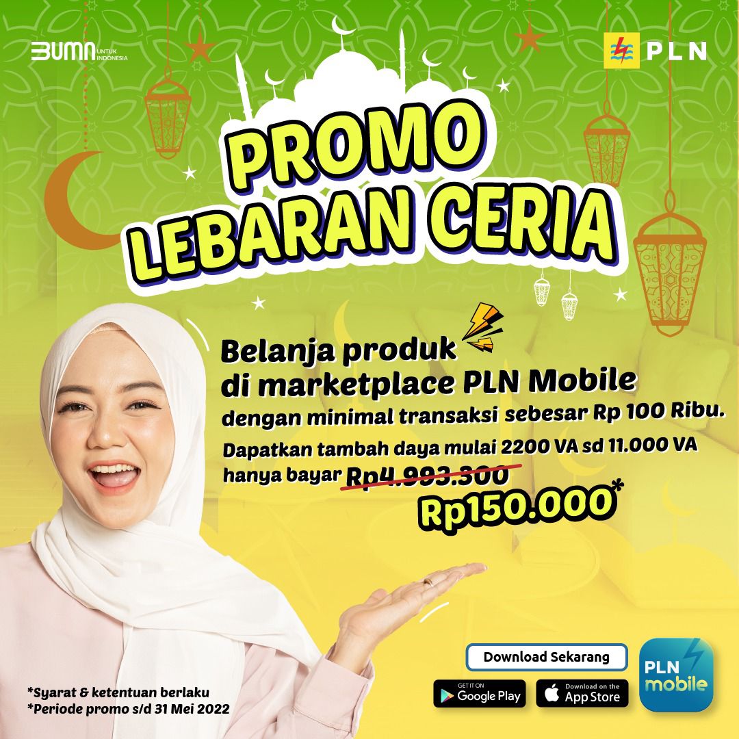 Belanja Rp100 Ribu di Marketplace PLN Mobile Dapat Diskon Tambah Daya Lewat Promo Lebaran Ceria, Begini Caranya