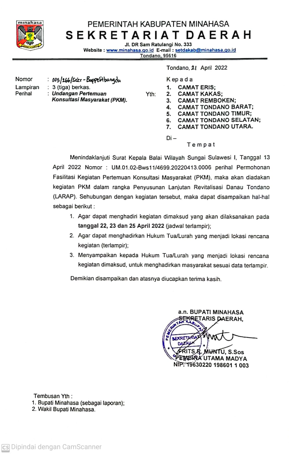 Pagi Ini Digelar PKM Terkait Revitalisasi Danau Tondano Untuk 410 KK Kecamatan Eris, Komunitas Cinta Danau Tondano Siap Kawal