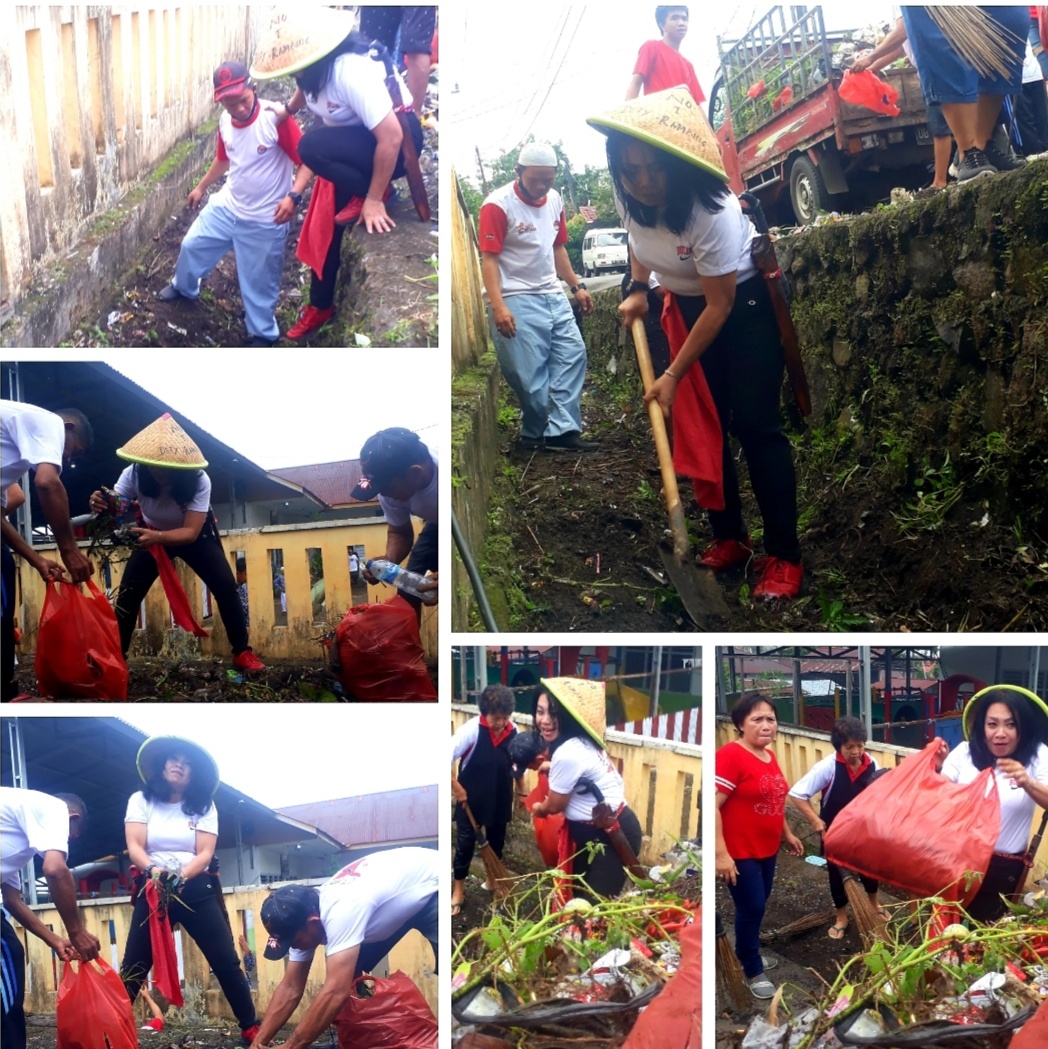 Gempar! Srikandi Tangguh Pineleng Detty Rambing Pimpin Bersih-bersih Kampung, Nekat Masuk Keluar Got Angkat Sampah Tak Peduli Bau Busuk Menyengat