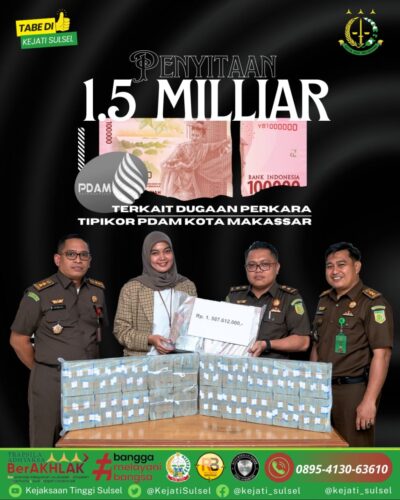 Penyidik Pidsus Kejati Sulsel Sita Uang Rp 1,5 M Terkait Kasus PDAM Kota Makassar